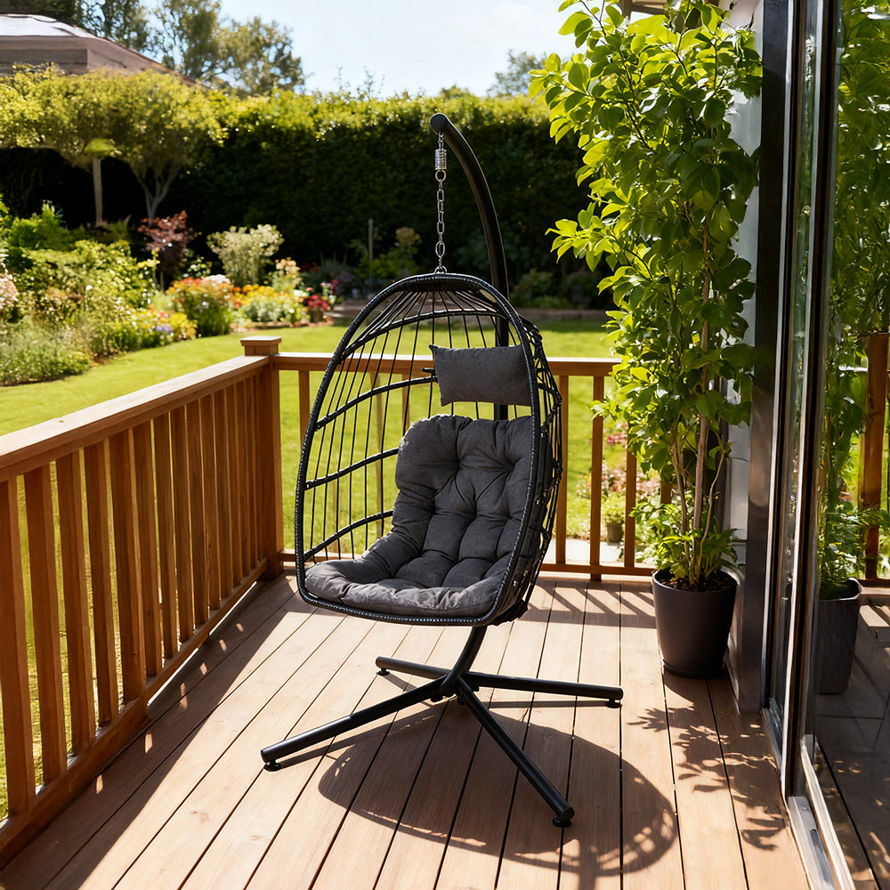 1-Seater Egg-shaped Garden Swing Chair with Cushions and Headrest